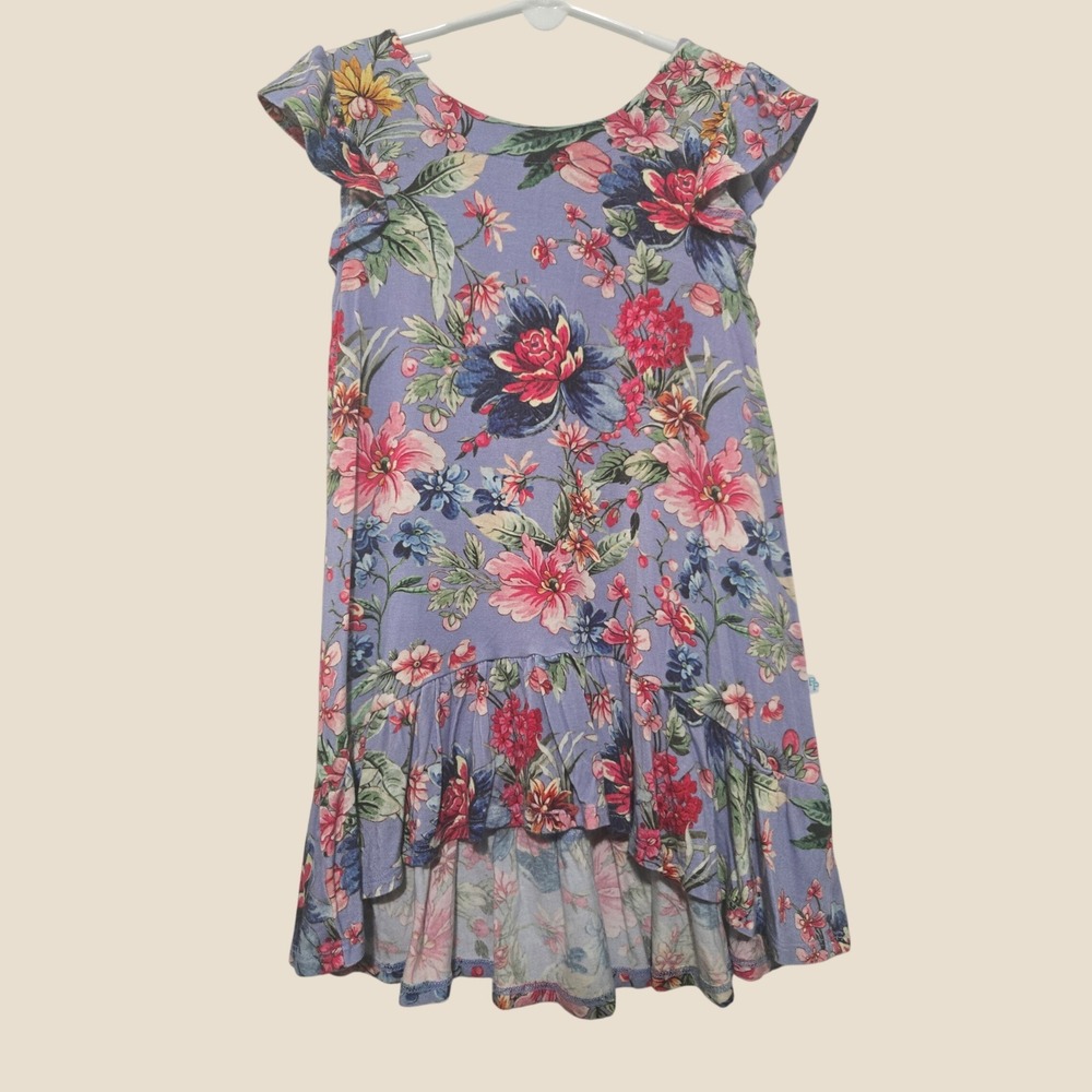 Posh Peanut Girls 3T Floral Bamboo Viscose Flutter Sleeve High Low Ruffle Dress